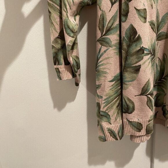 J Jill Sweater Women Petite LP Pink Green Pullover Royal Palm Leaf Printed NWT - Picture 10 of 16
